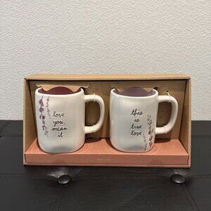 Rae Dunn "LOVE YOU MEAN IT&THIS IS TRUE LOVE" Ceramic 2 Mug Set NEW! Collectible